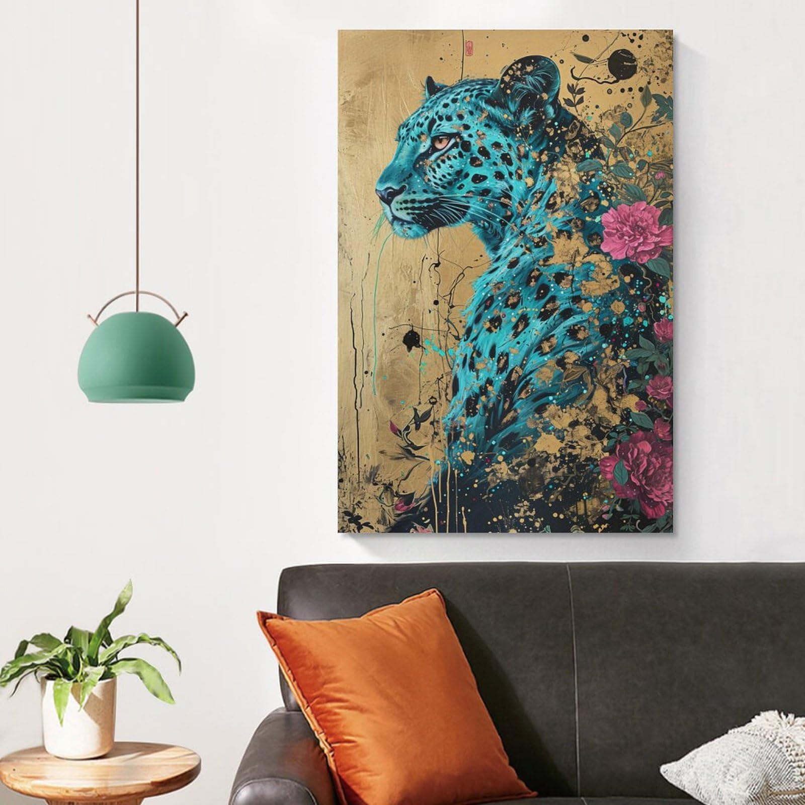 Amazon.co.jp: 絵画 ヒョウと咲く花 アートパネル ポスター 動物